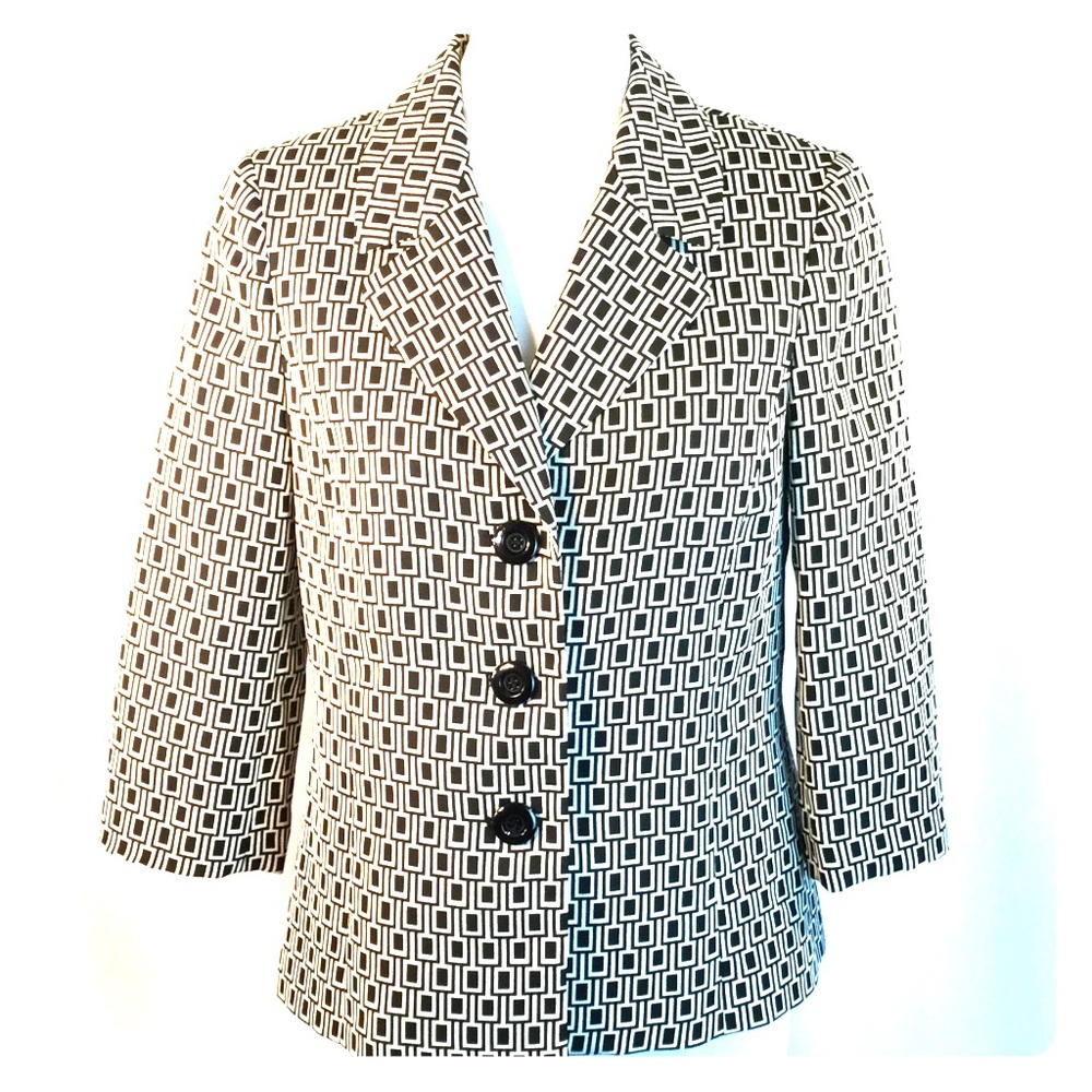 Evan Picone Black White Mod Geometric Blazer 8